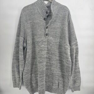Goodfellow & Co Mens 2XL Tall Gray Knit Mock Neck Button Quarter Zip Sweater
